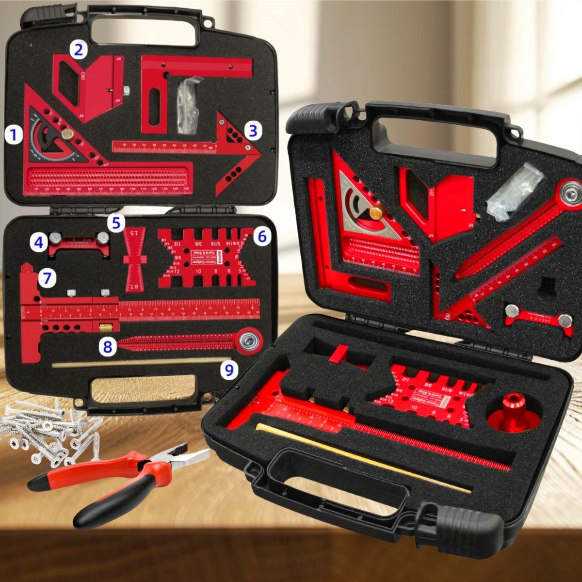 Woodworking Plans Free - 9-teiliges/10-teiliges Holzbearbeitungs-Messwerkzeug-Set mit Aufbewahrungsbox zum Spleißen